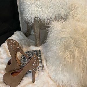 Taupe Pump with Studded Heel